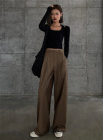 Load image into Gallery viewer, Classic Wide Leg Hook Trousers in Brown
