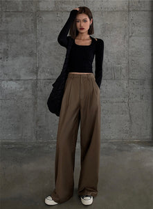 Classic Wide Leg Hook Trousers in Brown