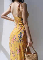 Load image into Gallery viewer, Hera Floral Tie Strap Slit Dress in Yellow
