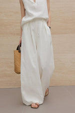 Load image into Gallery viewer, Sleeveless Collar Top // Wide Leg Trousers in White
