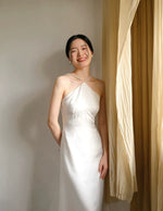 Load image into Gallery viewer, Drop Back Beaded Halter Gown in White
