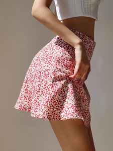 Floral A-Line Mini Skirt in Red