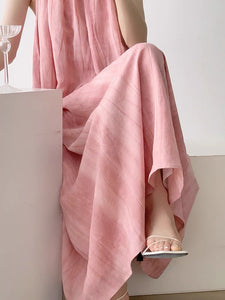 Gathered Neckline Textured Tent Dress in Pink