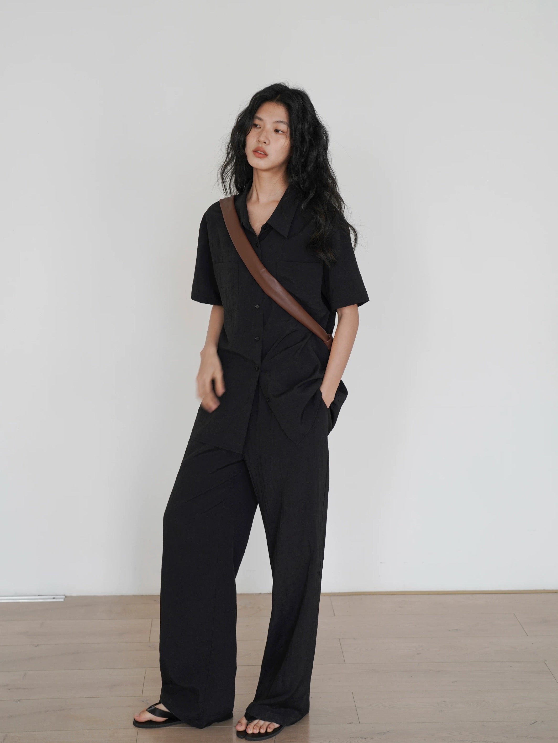 Classic Short Sleeve Shirt // Relaxed Pants Set in Black