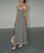 Load image into Gallery viewer, Striped Scallop Knit Dress in Black/White
