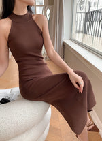 Load image into Gallery viewer, High Neck Bodycon Tank Dress in Brown
