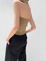 Load image into Gallery viewer, Ribbed Halter Collar Tank in Khaki
