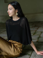 Load image into Gallery viewer, Sheer Knit Drape Top in Black
