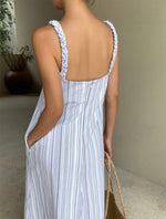 Load image into Gallery viewer, Striped Pocket Maxi Tent Dress in Blue
