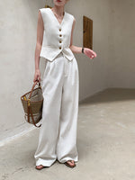 Load image into Gallery viewer, Textured Mid Rise Wide Leg Trousers in White
