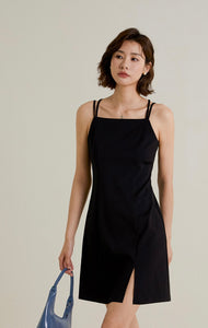 Double Cami Cross Strap Mini Dress in Black