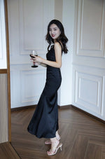 Load image into Gallery viewer, Satin Sleeveless Flare Slit Dress in Black
