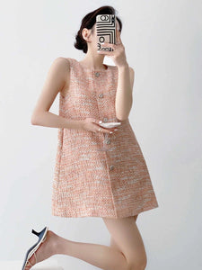 Tweed Button Mini Pocket Dress in Orange