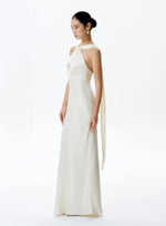 Load image into Gallery viewer, [Customizable] Drop Back Twist Drape Satin Gown in White
