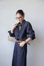 Load image into Gallery viewer, Denim Shirt + Skirt + Trousers Set in Navy
