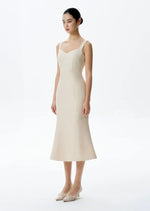 Load image into Gallery viewer, Tweed Sweetheart Mermaid Dress in Beige
