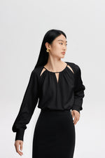 Load image into Gallery viewer, Cutout Tie Long Sleeve Top in Black
