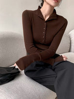 Load image into Gallery viewer, 2-Way Button Knit Top in Brown

