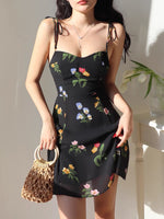 Load image into Gallery viewer, Chrisoula Floral Tie Strap Mini Dress in Black
