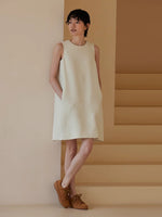 Load image into Gallery viewer, Tweed Pocket Shift Dress in Cream
