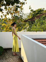 Load image into Gallery viewer, Satin Open Back Tie Top + Slip Skirt Set in Lime
