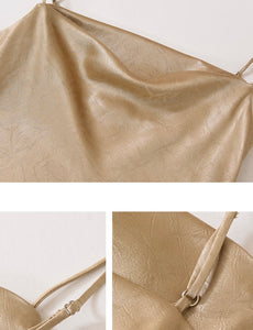 Textured Satin Slip Dress in Gold