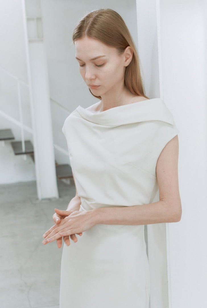 Korean Wide Shoulder Sheath Midi Dress [2 Colours]