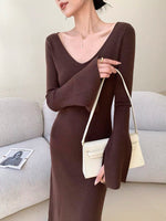 Load image into Gallery viewer, Knitted Flute Sleeve Maxi Dress in Brown
