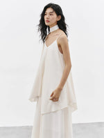 Load image into Gallery viewer, Asymmetric Layered Maxi Dress + Neck Drape in Cream
