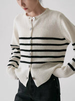 Load image into Gallery viewer, Mid Stripe Wool Cardigan in White
