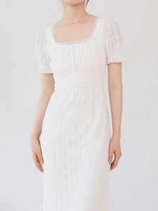 Crochet Lace Midi Shift Dress in White