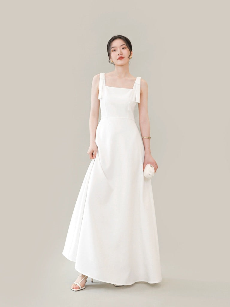 Long Shoulder Bow Gown in White