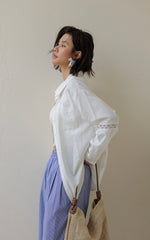 Load image into Gallery viewer, Lace Trim Oversized Shirt in White
