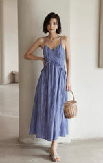 Load image into Gallery viewer, Textured Ruffle Cami Dress in Blue
