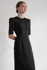 Load image into Gallery viewer, Korean Organza Tailored Stretch Dress in Black
