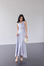 Load image into Gallery viewer, Satin Drape Wrap Top // Maxi Skirt in Lavender
