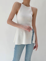 Load image into Gallery viewer, Light Knit Peplum Slit Top in White
