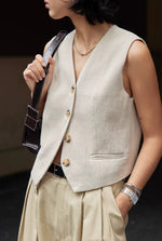 Load image into Gallery viewer, Textured Linen Vest in Cream
