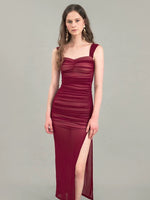 Load image into Gallery viewer, 2-Way Shirring Slit Dress in Red
