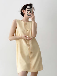 Contrast Button Shift Dress in Yellow