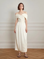 Load image into Gallery viewer, Off Shoulder Curve Maxi Dress in Cream
