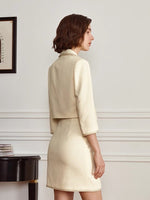Load image into Gallery viewer, Tweed Cropped Mini Blazer in Cream
