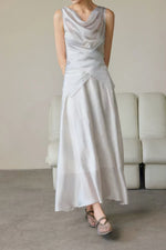Load image into Gallery viewer, Textured Drape Wrap Top // Maxi Skirt in Silver
