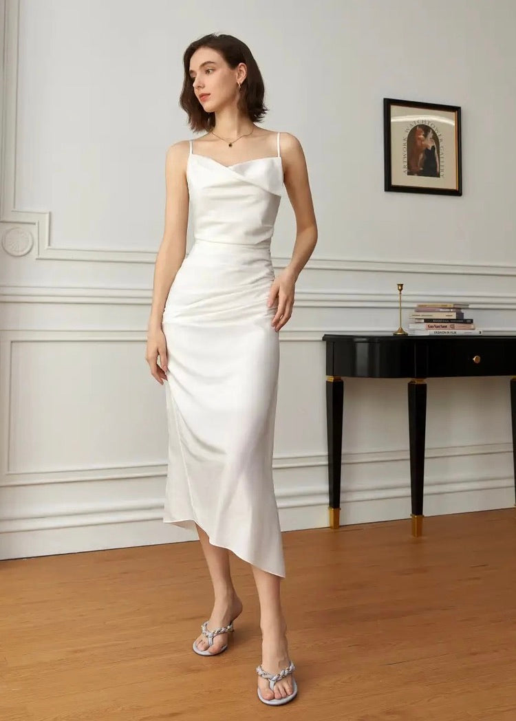 Asymmetric Cami Slip Dress in White