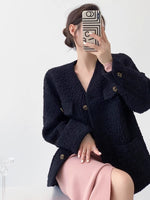 Load image into Gallery viewer, Long Boucle Pocket Jacket in Black
