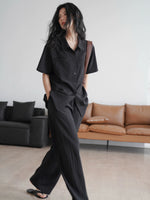 Load image into Gallery viewer, Classic Short Sleeve Shirt // Relaxed Pants Set in Black
