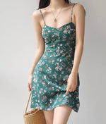 Load image into Gallery viewer, Grania Floral Tie Strap Mini Dress in Green
