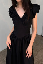 Load image into Gallery viewer, Gathered V Pocket Maxi Dress in Black
