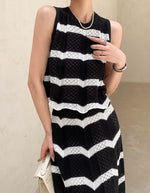 Load image into Gallery viewer, Striped Pleated Knit Sleeveless Top in Navy
