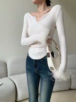 Load image into Gallery viewer, Feather Long Sleeve Top in White
